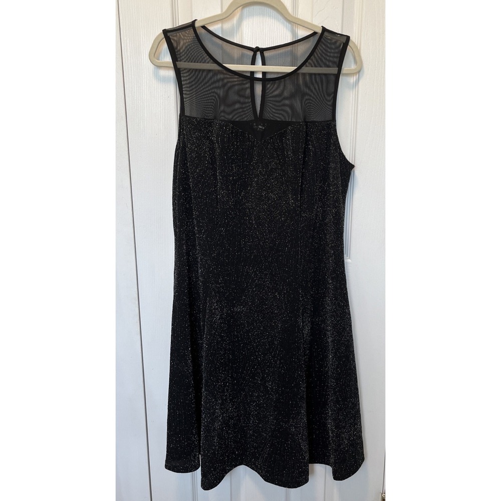 Trixxi Black Glitter Mesh A-Line Dress Sleeveless Knee Length Size 2X